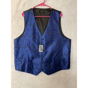 DiBanGu Vest Mens Large Blue Paisley Tuxedo Suit Waistcoat Formal Wedding Dress
